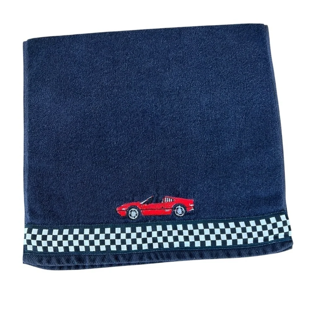 Vintage Ames Corvette Hand Towel Checkerboard Border Cotton Velour 16x30 GUC